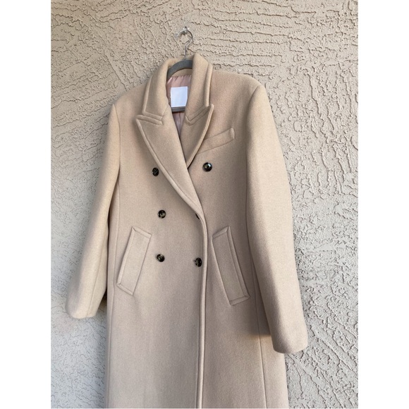 MANGO NWOT Neutral Camel Beige Long Double Breasted Virgin Italian Wool Coat S - Picture 13 of 16